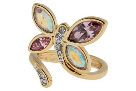 Позолоченное кольцо с кристаллами Сваровски "Бабочка"